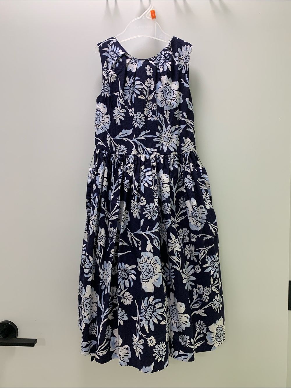 Girls Navy Floral Sleeveless Cotton Dress